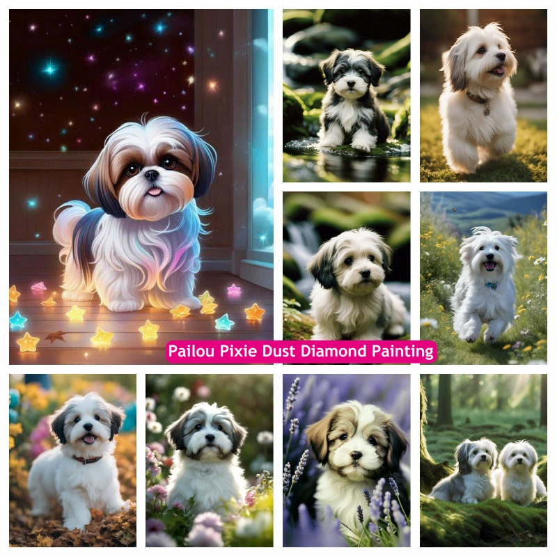 Cute Tiny Tails Havanese Dog AB Diamond Painting Art 5d Diy Full Drills Cross Stitch Embroidery Home Decor Gift