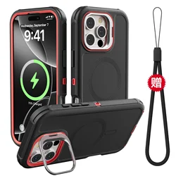 3 - in - 1 Military - Grade Magnetic Shockproof Case with MagSafe Compatibility - iPhone 18 Pro Max (Black Red)