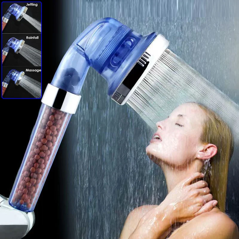 Shower Head Shower Bath Head Adjustable 3 Mode High Pressure Stone Stream Handheld Shower Head with Negative Ion Activated Ceramic Balls