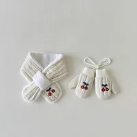 Winter Baby Gloves Scarf 2Pcs Thicken Bear Bunny Kids Neck Warmer Mittens Set Children Cross Scarves Gloves for Girls Boys 2-6Y 2