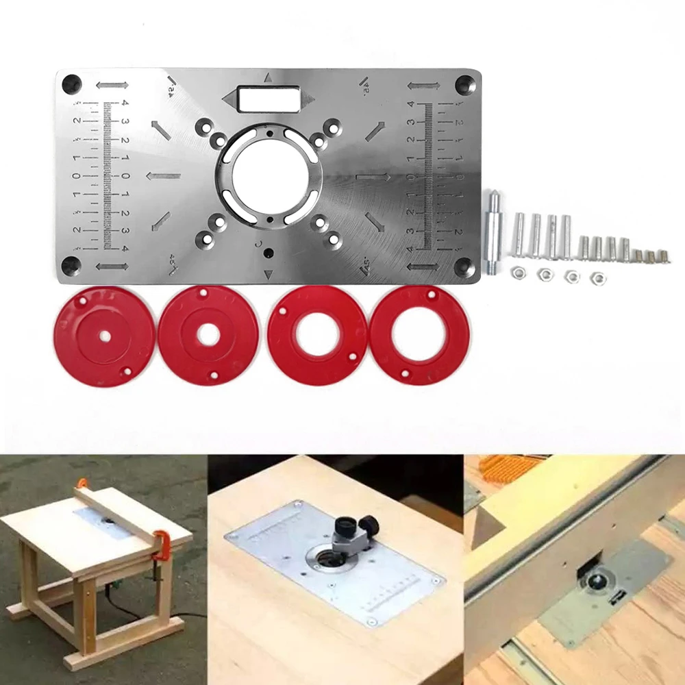 Wood Router Machine Router Table Insert Plate Woodworking Benches Aluminium Wood Router Trimmer Models Engraving Machine with 4 Rings Tools