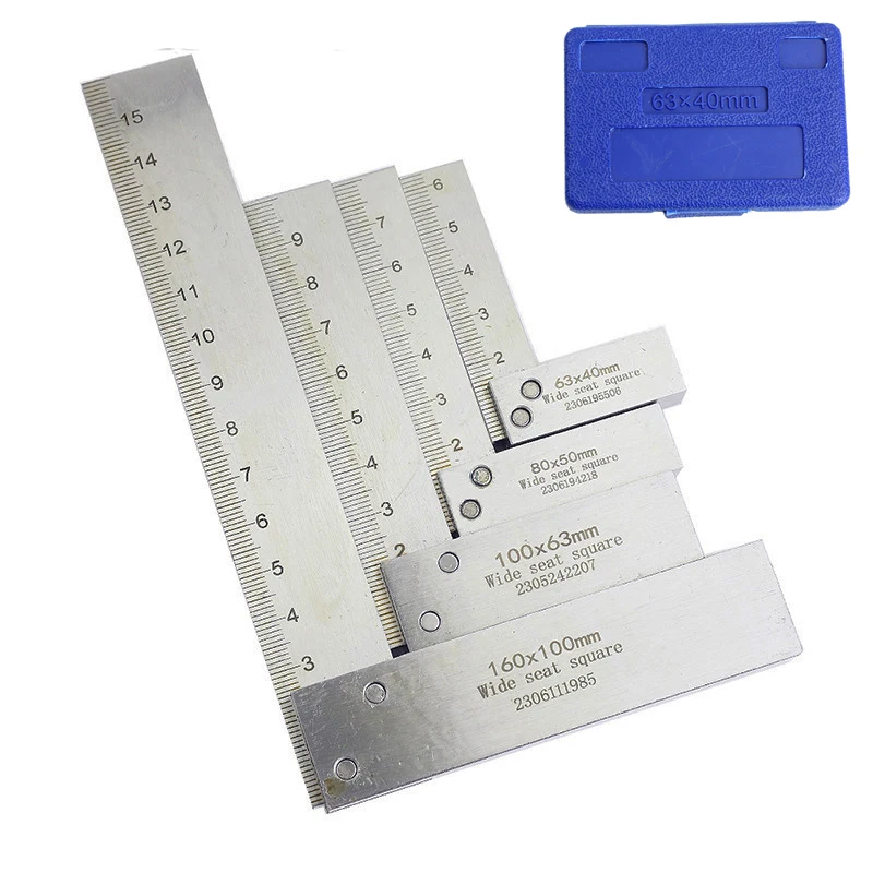 기계공 스퀘어 90 도 직각 엔지니어 세트, 정밀 접지 스틸 경화 앵글 눈금자 스퀘어 눈금자, 63x40mm, 160x100mm