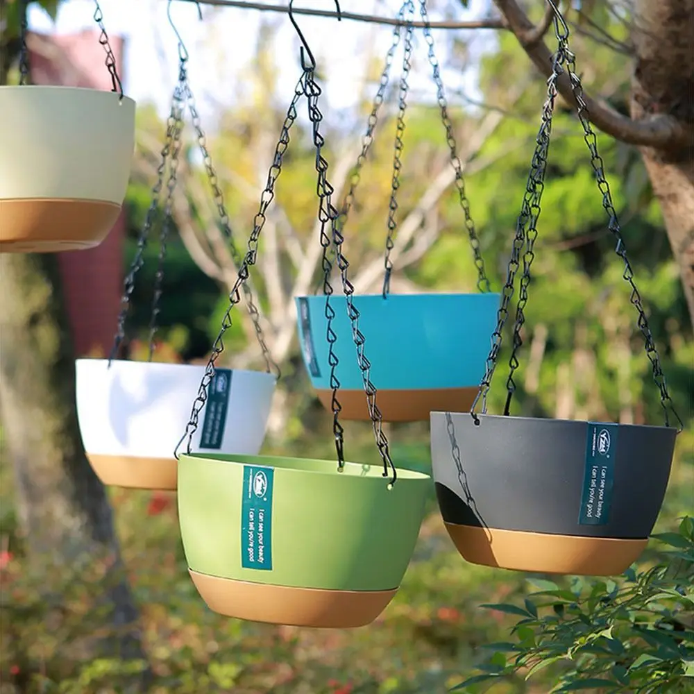 With Drainage Hole Baskets Self-Watering Hanging Planters Hanging Thickened Chain Plant Pot Removable Tray Flower Pots
