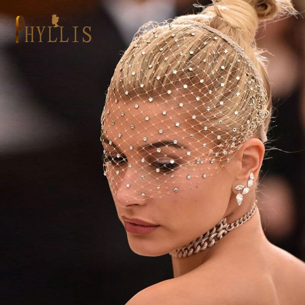 JM06 Rhinestone Women's Fascinating Veil Retro Charming Hat Bridal Veil with Headhoop Birdcage Wedding Women&rsquo;s Fascinator