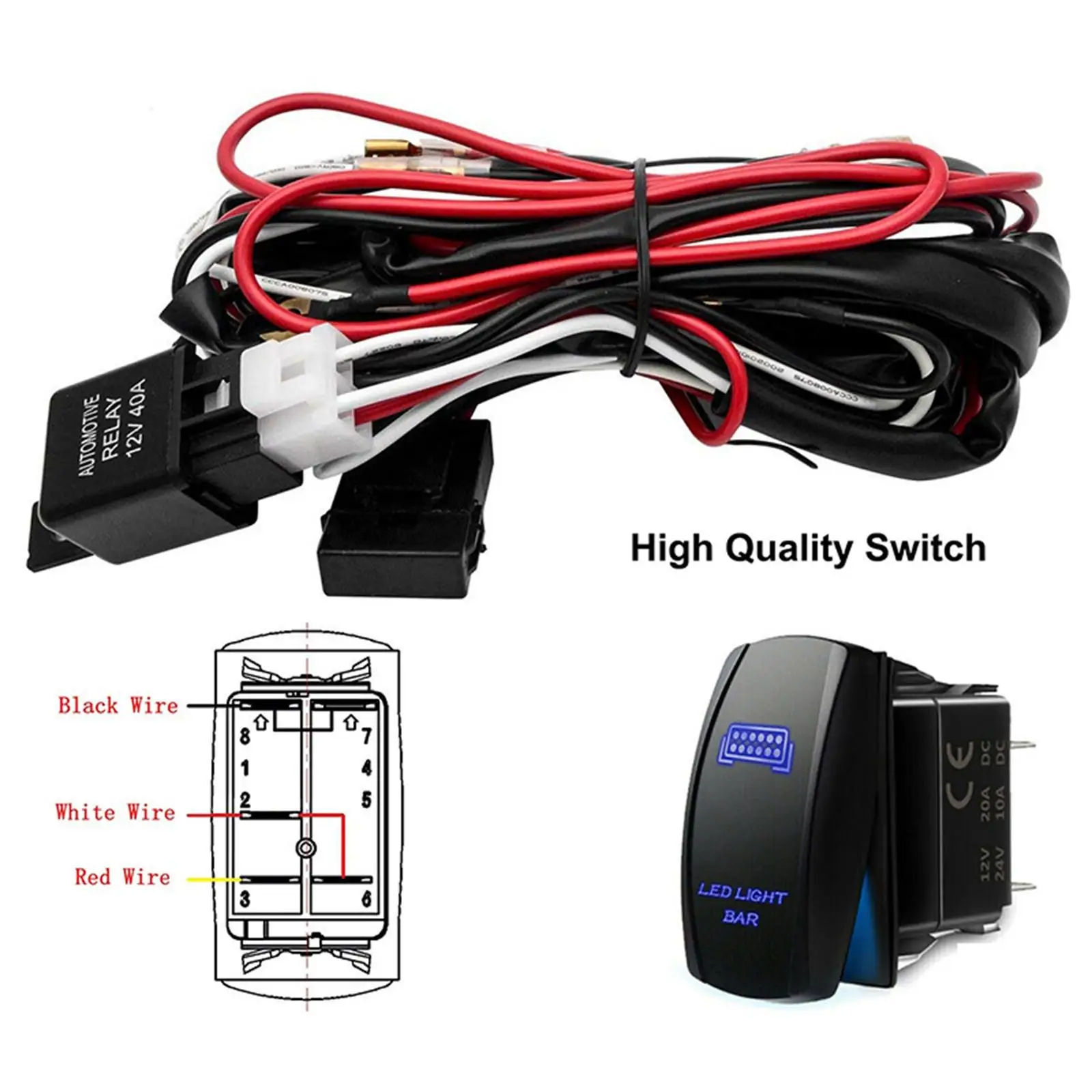 LED Work Light Switch Wiring Harness 40A Relay Fuse Kit 12V Led Bar Rocker Switch Wiring Harness for Ship Yacht RV 3M