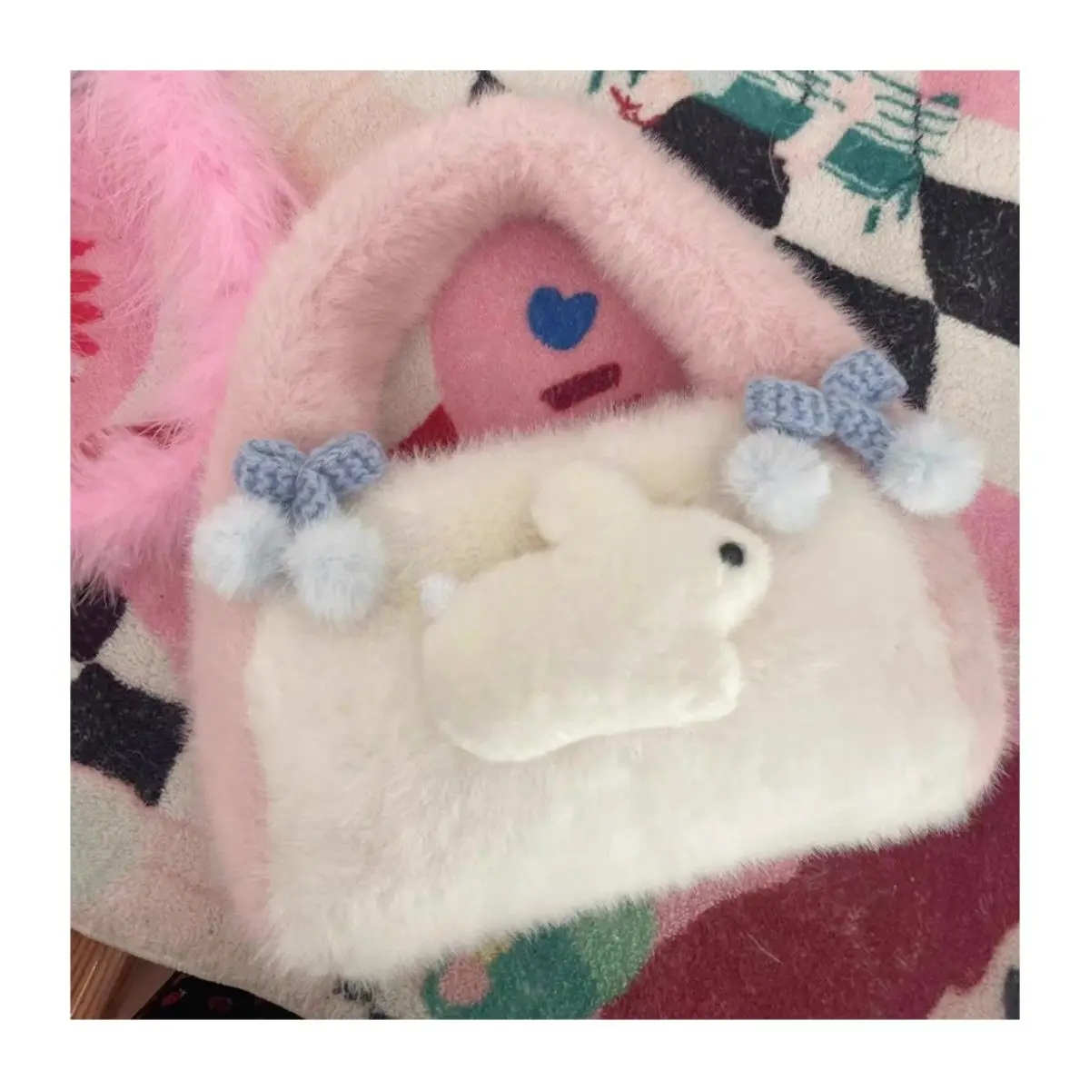 JIAERDI Harajuku Rabbit Y2k Messenger Bag Women Sweet Cute Plush White Hand Bag Purse Female Hot Girls Casual Crossbody Bag 2025