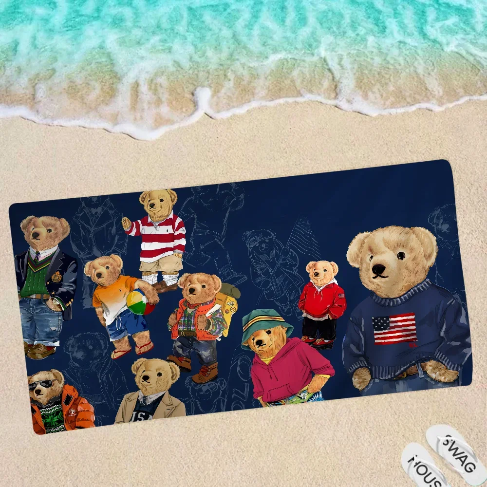 Cute Teddy Bear Happy Bath Towel Microfiber Soft Water Absorbing Breathable For Girl Kids Decorative Cartoon Beach Towel 4