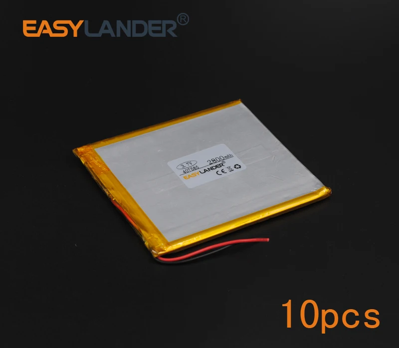 

10 шт./лот 3,7 в 2800 мАч 407585 полимерный литий-ионный аккумулятор для планшетного ПК iPAQ электронной книги Портативный DVD Бытовая электроника Лампа безопасности