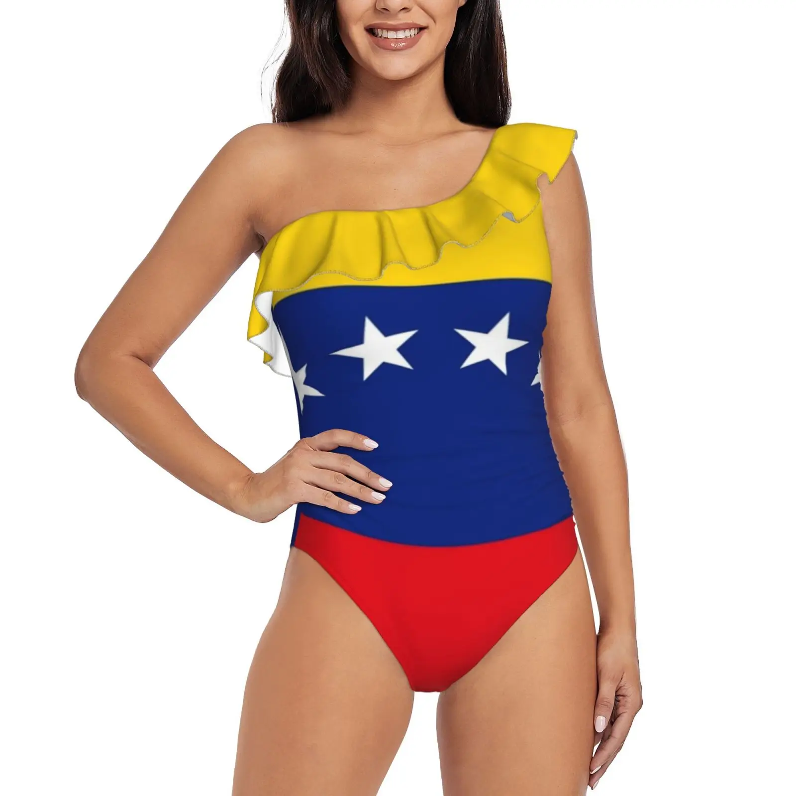 

Flag Of Venezuela One Shoulder Ruffle Swimsuit Print Swimwear Female One Piece Monokini Bathing Suit Flag Of Venezuela Venezuela