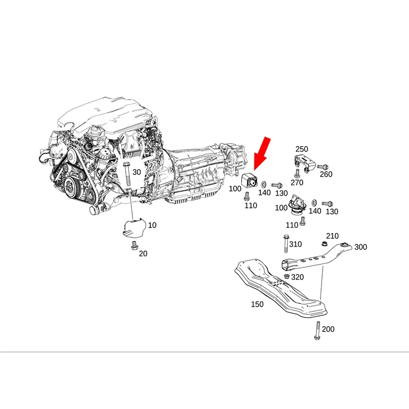 후방 엔진 변속기 마운트, 메르세데스 벤츠 W203 W205 OEM 2052405300