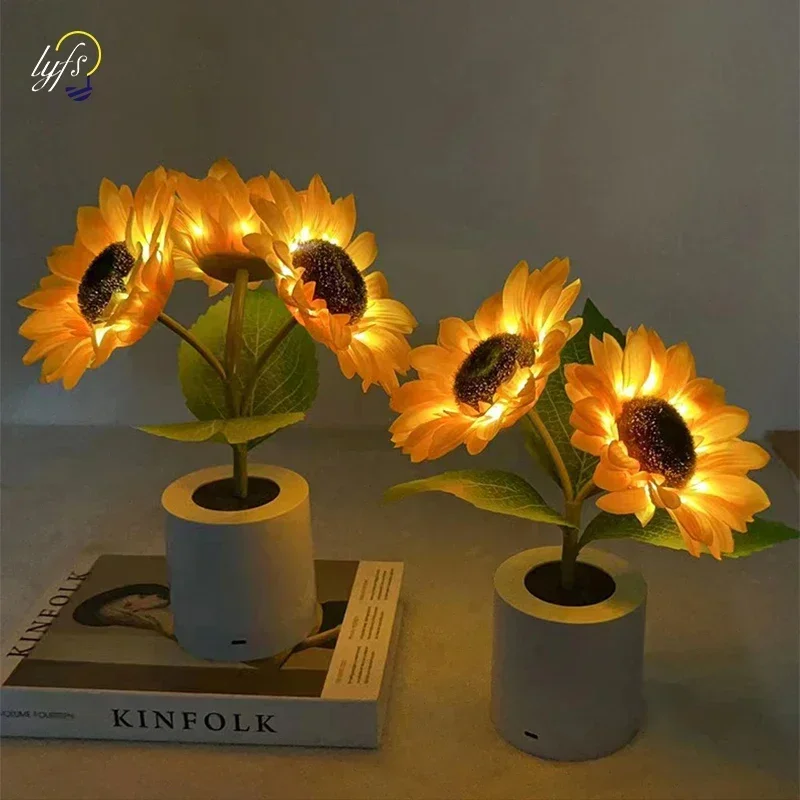 3 LED Night Light Rechargeable Sunflower Lights Interior Lighting Bedroom Bedside Desktop Decoration Table Lamp Night Lamps - Image 3