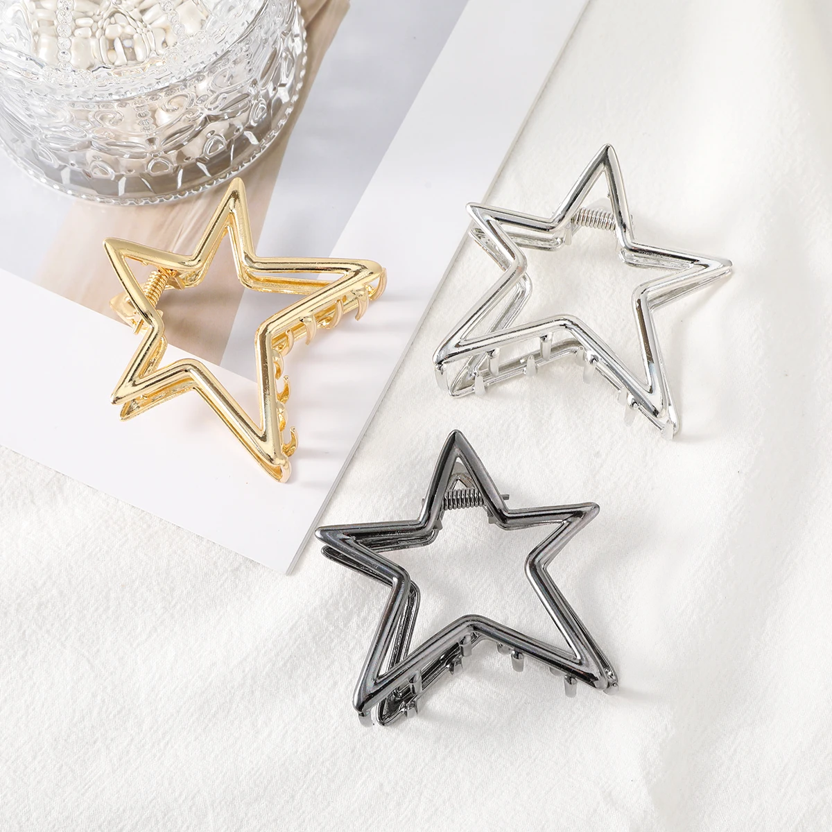 6.5cm Alloy Star Hair Claw Clamp Girls Punk Sliver Ponytail Hair Clip Korean Hair Accessories Headwear Fashion Hair Crab Clips