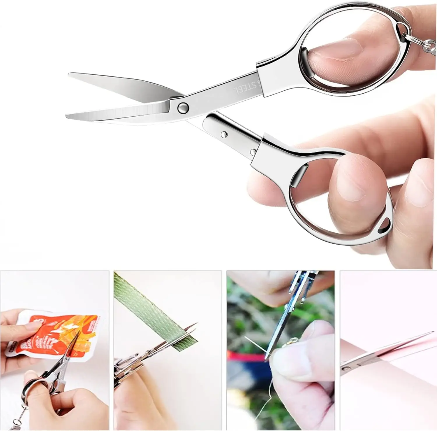12Pcs Foldable silver scissors with stainless steel blades and a plastic handle. Ideal for school, office, home, and DIY crafts - 2
