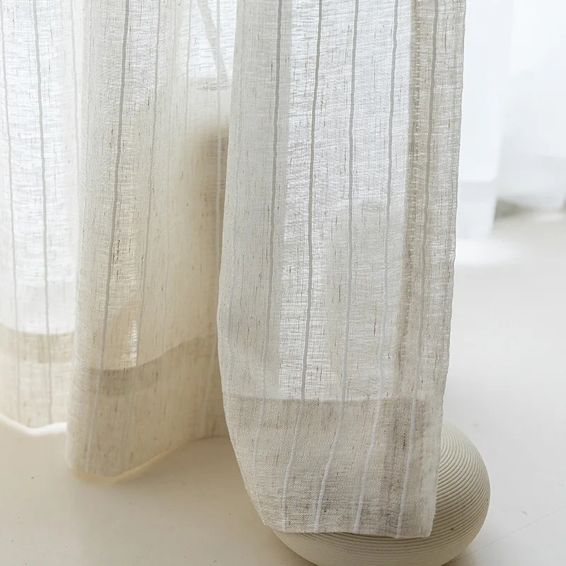 

Japanese Vertical Striped Tulle Cotton Linen Window Screens Linen Sheer Curtains for Living Room Bedroom Dining Kitchen Blackout