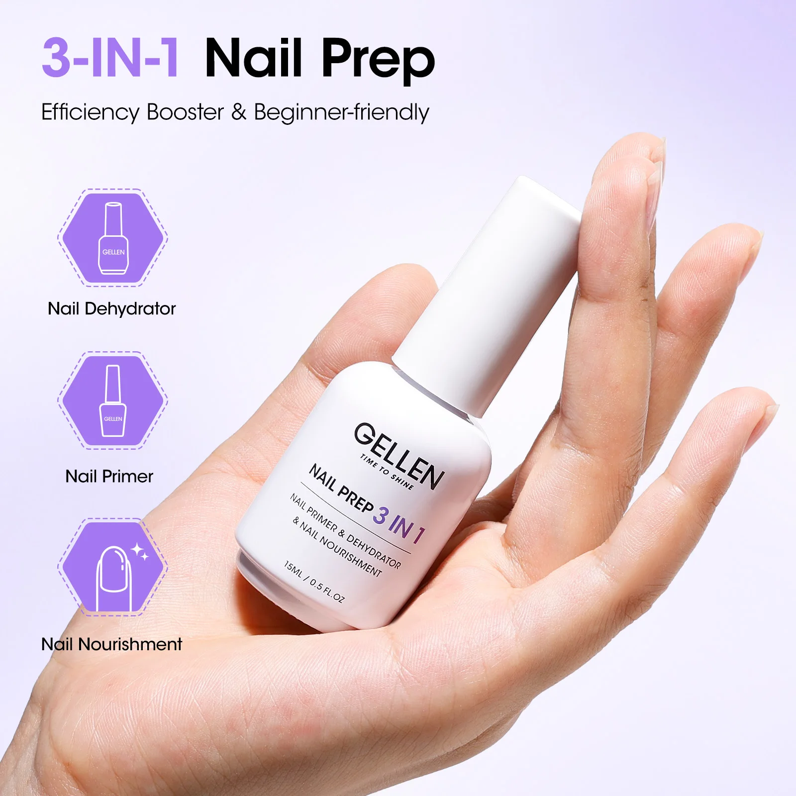 GELLEN Kit 3 in 1 Primer e Disidratante per Unghie 15ml Gel Preparatorio per Unghie Acriliche Squalane VE Favorisce la Salute Asciugatura all'Aria Lunga Durata - immagine 2