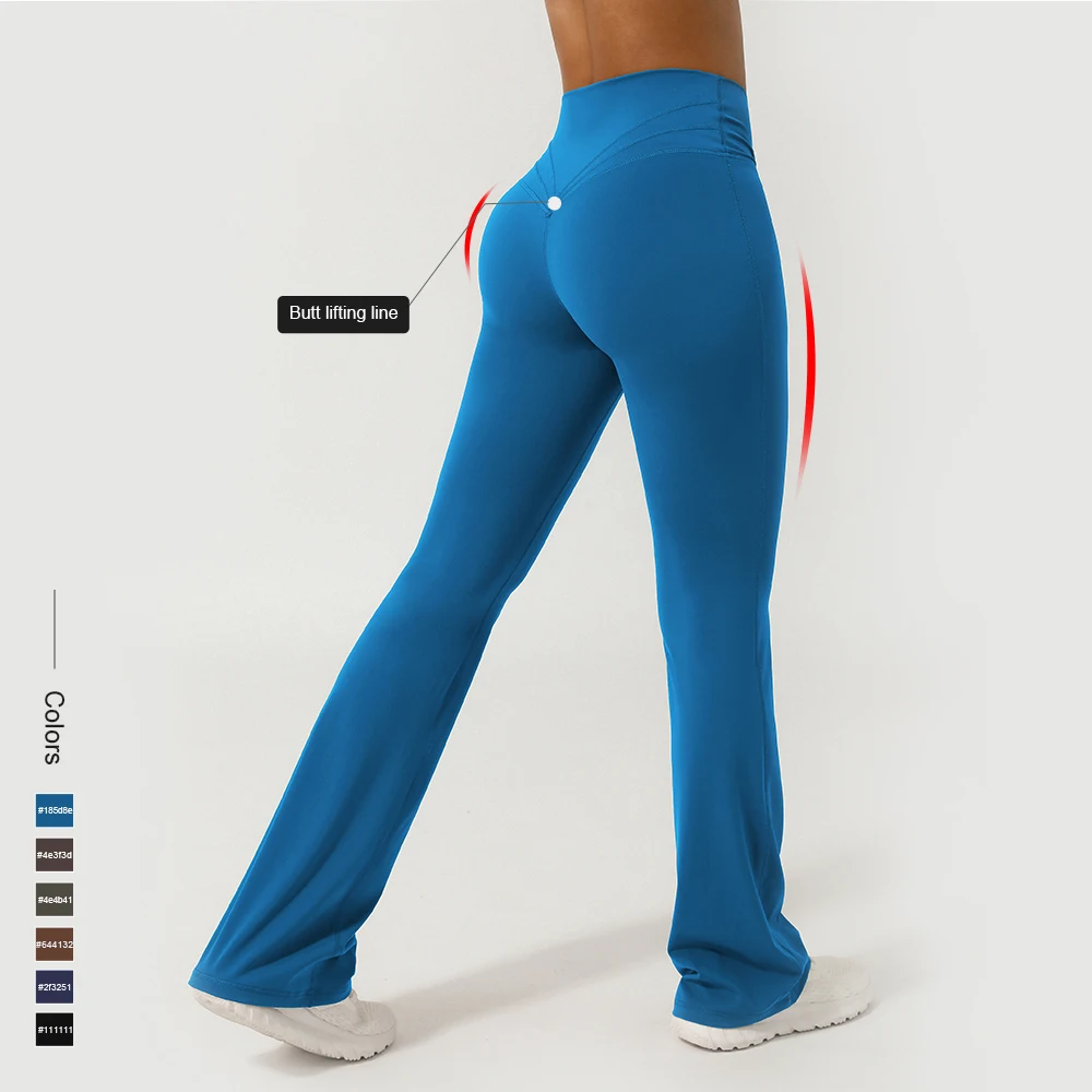 V-Cross Fitness Flare Pants Lifting Buttocks Cross Waist Yoga Sport Leggings Gym Outdoor Acticewear Workout Wide-Leg Pants 4