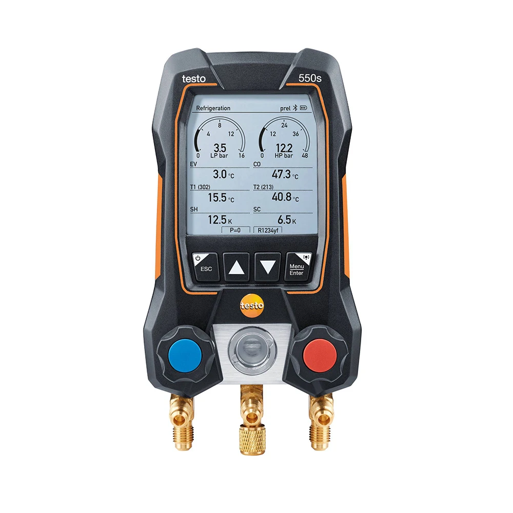 Smart digital manifold Bluetooth 2-way valve block fixed cable clamp temperature probes testo 550s 0564 5501