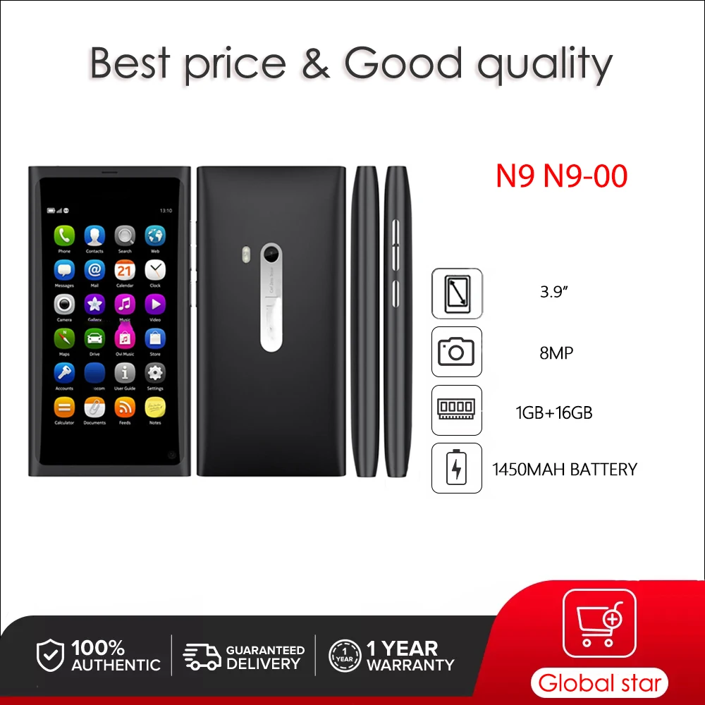 Original Unlocked N9 N9-00 8MP Camera 1GB+8GB Bluetooth NFC WLAN Mobile Phone Made in Finland