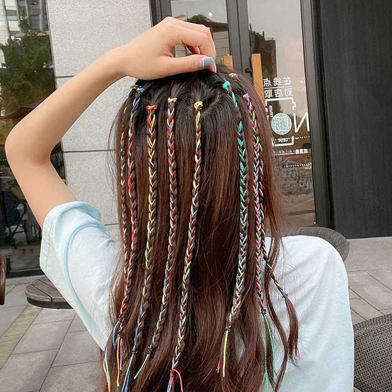4-30Pcs 90CM Gradient Colorful Rope Tie Hair Women Dirty Braid Hair Rope Hip Hop Headband Kids Children's Ribbon Styling Braider 5