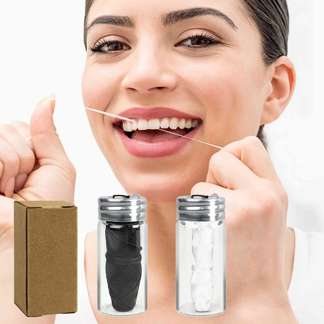 30m Vegan Biodegradable Bamboo Charcoal Dental Floss With Refillable Glass Holder Mint Flavored Tiny Floss 2