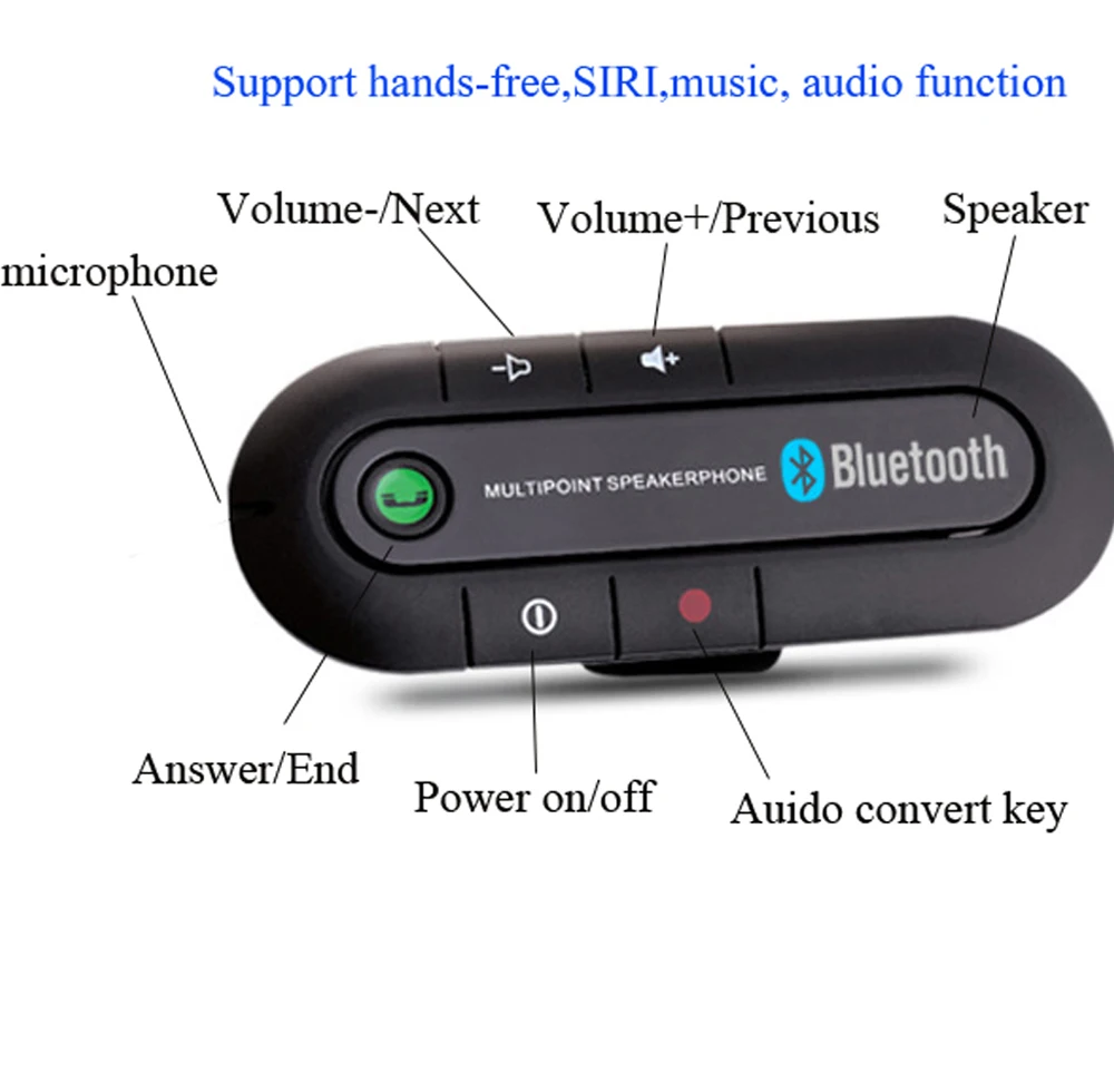 Premium Wireless Handsfree Car Bluetooth Kit with Sun Visor Speakerphone and MP3 Music Player