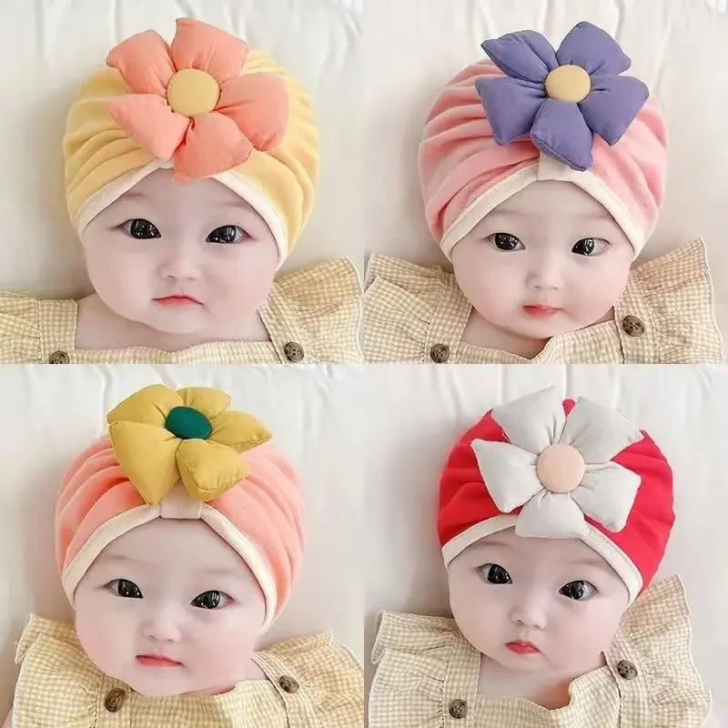 

Lovely Flower Bowknot Baby Hat Cute Solid Color Baby Girls Boys Hat Turban Soft Newborn Infant Cap Beanies Head Wraps