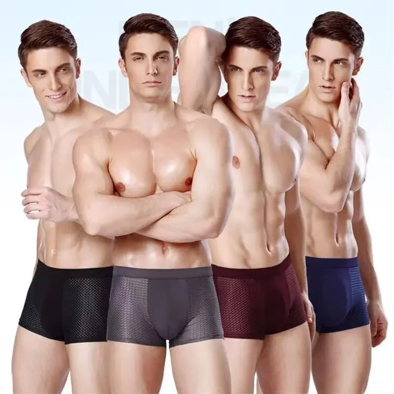 Men Boxer Briefs Ice Silk Mesh Breathable Comfortable High Elastic Thin Section Pants Sports Comfo 4 Sets boxer briefs