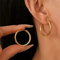 18K Gold Plated Hoop Earrings for Women Titanium steel Classic Round Design Hypoallergenic Perfect for Daily Wear Gifts 2.5/3cm 1