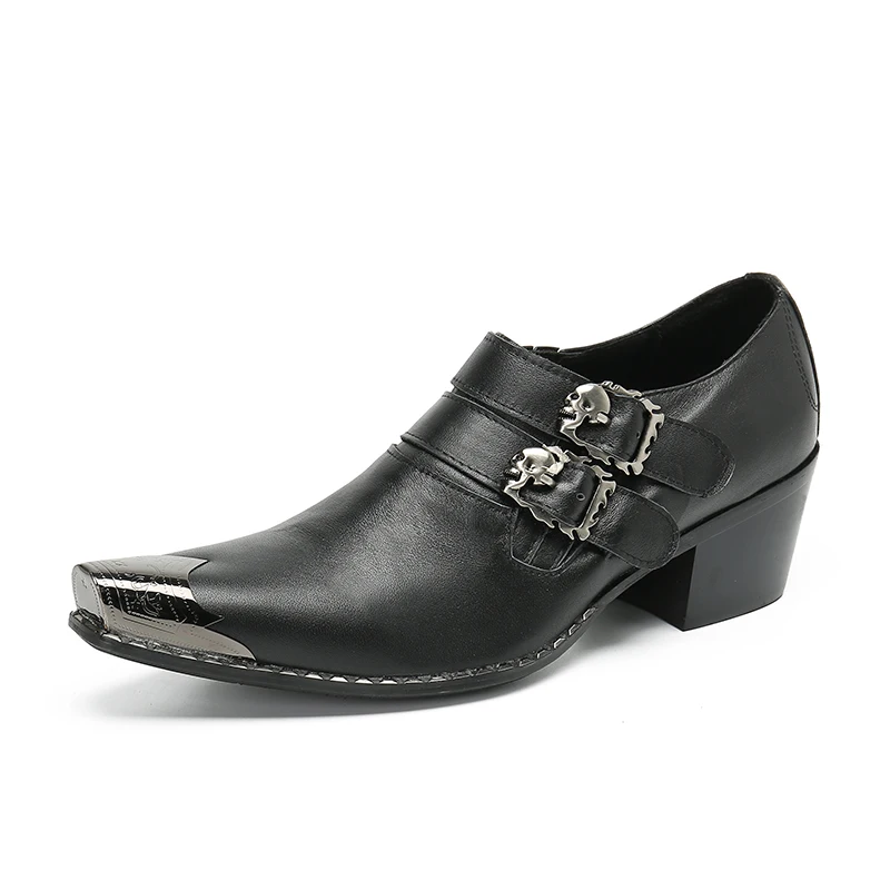 Elegant Men Square Toe Oxfords Shoes Mid Heel Monk Strap Shoes Business Office Cow Leather Man Big Size Wedding Prom