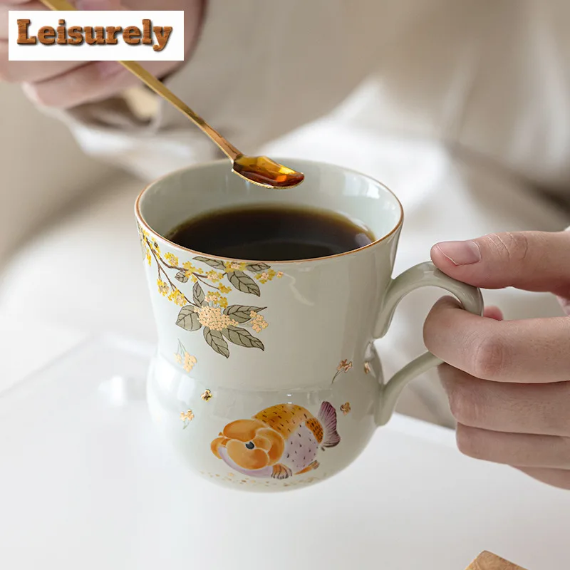 Grass Ash Gold Osmanthus Fish Gourd Coffee Mug Cappuccino Latte Cup Afternoon Tea Mug Personal Office Water Cup Teaware Craft