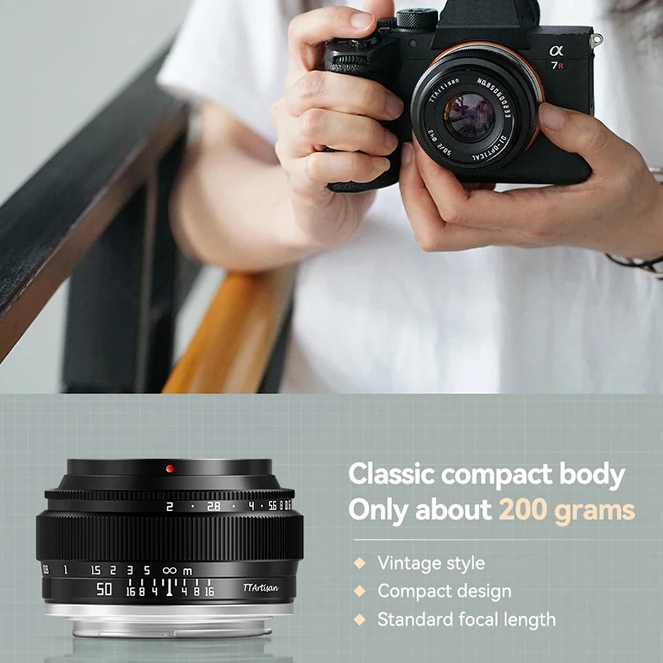TTArtisan 50mm F2 풀프레임 대구경 수동 초점 인물 사진 렌즈 ( A7S, 후지 X-A1, X-T10, 캐논 M5, 니콘 Z50 호환)