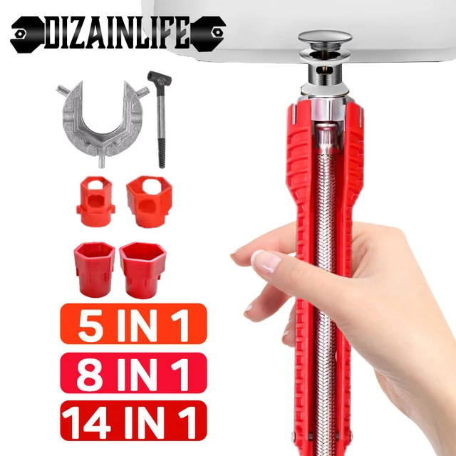 Clé pour robinet d'évier, 14 en 1, outils de plomberie, réparation à Double  tête, pour Installer un robinet de cuisine, pour chauffe-eau - AliExpress