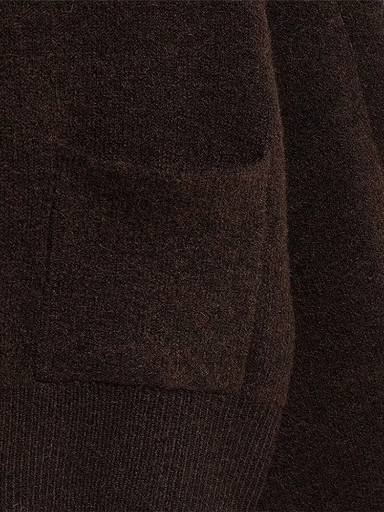 Elegant Brown Skirt Suits Knitted O-Neck Long Sleeve Metal Button Cardigan High Waist A-line Mini Skirts 2025 Spring Lady Outfit