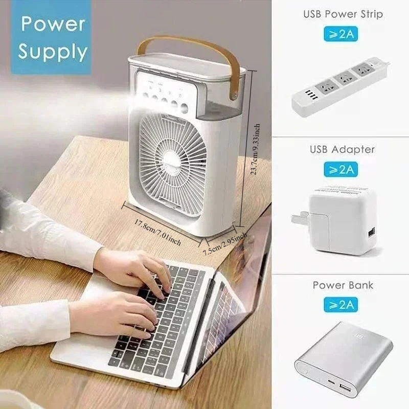 New 3 In 1 Mini Air Cooler LED Night Light Humidifier Portable Cooling Device Desktop Home Office Refreshing Practical Appliance 4