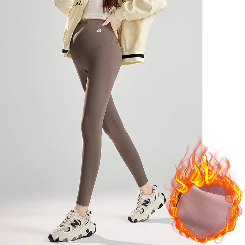 Maternity Shark Legging Velvet Winter Thicken Warm Seamless Nylon Belly Yoga Pants Clothes for Pregnant Women Autumn Pregnancy
