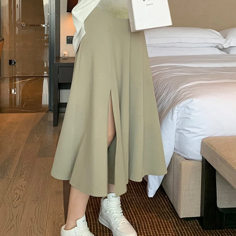 Women Side Splited Chiffon Maternity Skirts Elastic Waist Belly A Line Skirts Clothes for Pregnant Women Spring Summer Pregnancy