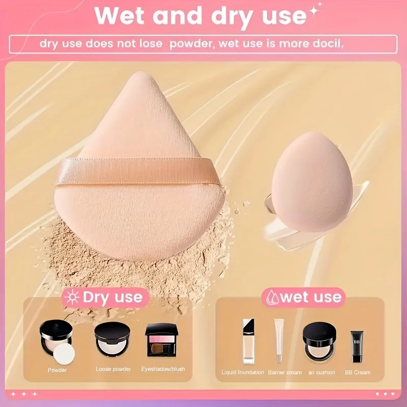 6Pcs Velour Makeup Sponge Set - 2 Mini Eggs + 2 Fan + 2 Finger Puffs, Hydrophilic Latex-Free for All Skin Types