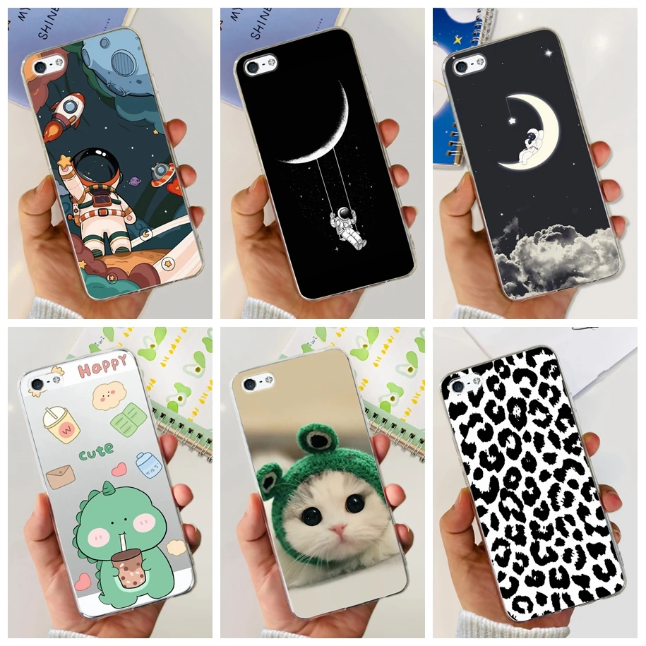 Per Iphone 5 5S Custodia Cartoon Soft Cover Per Iphone Se 2016 2020 2022 Se2 Clear Phone Case Cute Astronaut Dinosar Cat Coque Funda