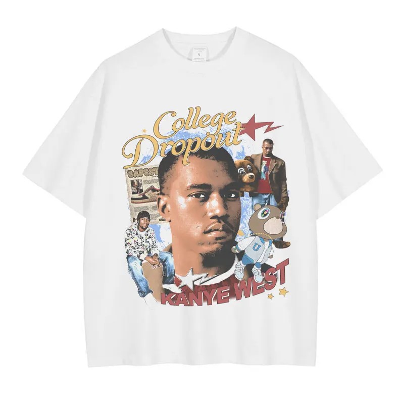 Kanye West T Shirts Vintage Washed Hip Hop Rapper T-shirt