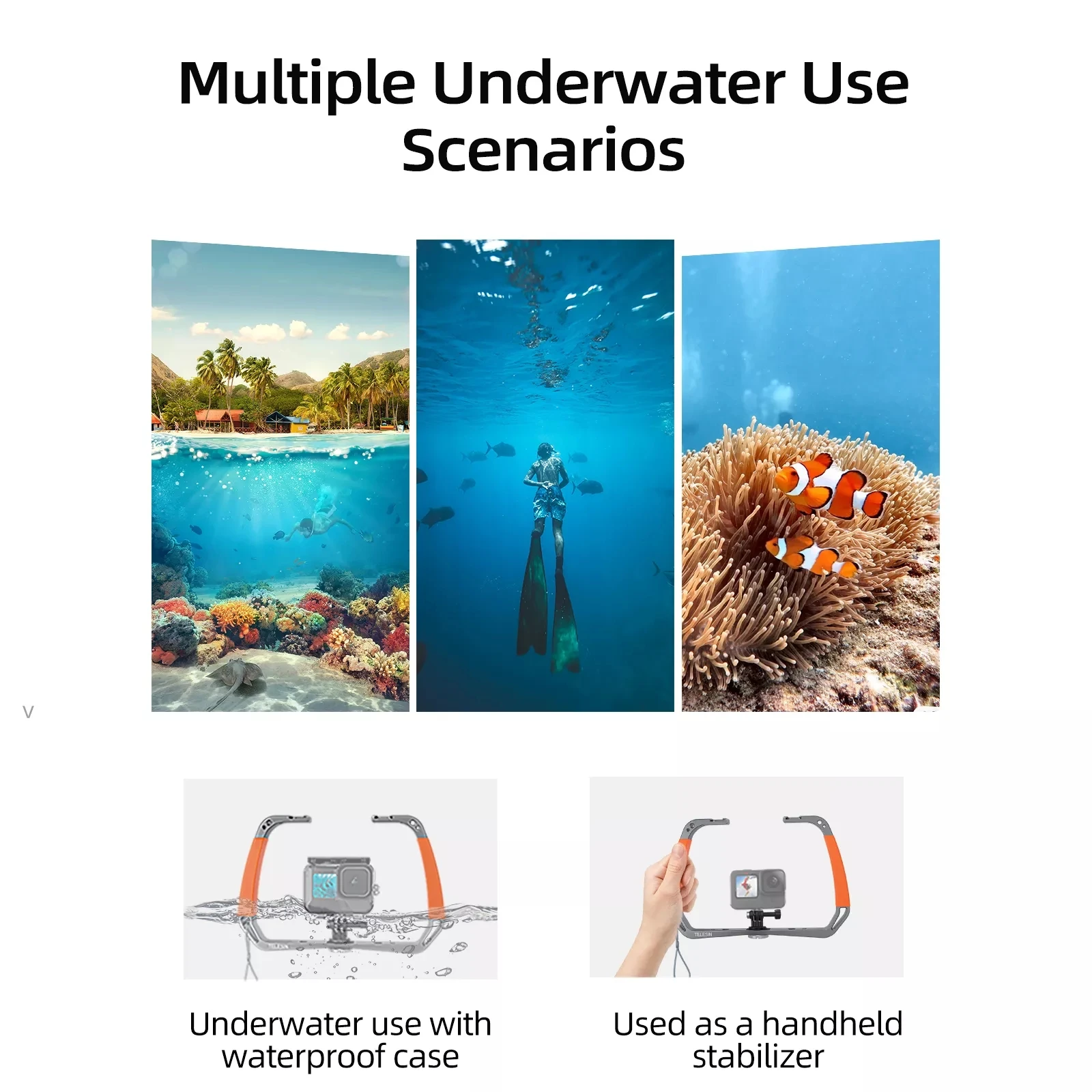 Stabilisateur de Plongée TELESIN pour GoPro Hero 13-1, DJI, Insta360