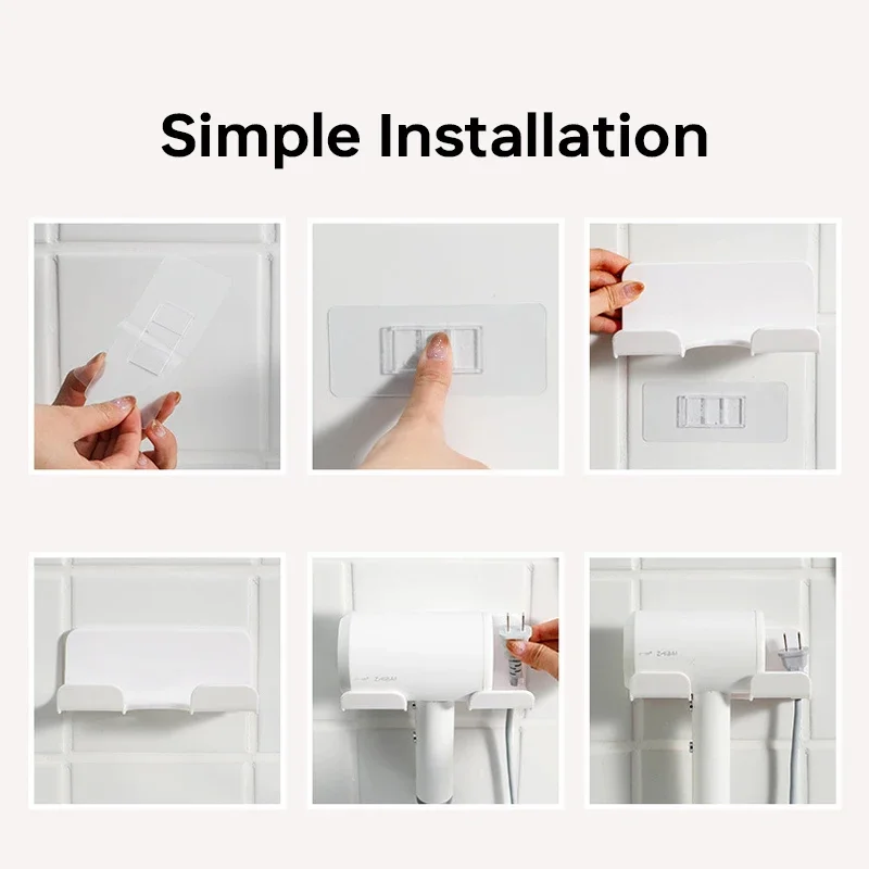 Hair Dryer Holder Hair Tool Holder Hair Dryer Holder Wall Bathroom Shelf Without Drilling Plastic Hair Dryer Stand with Storage Box Toilet Blower Holder Shelf