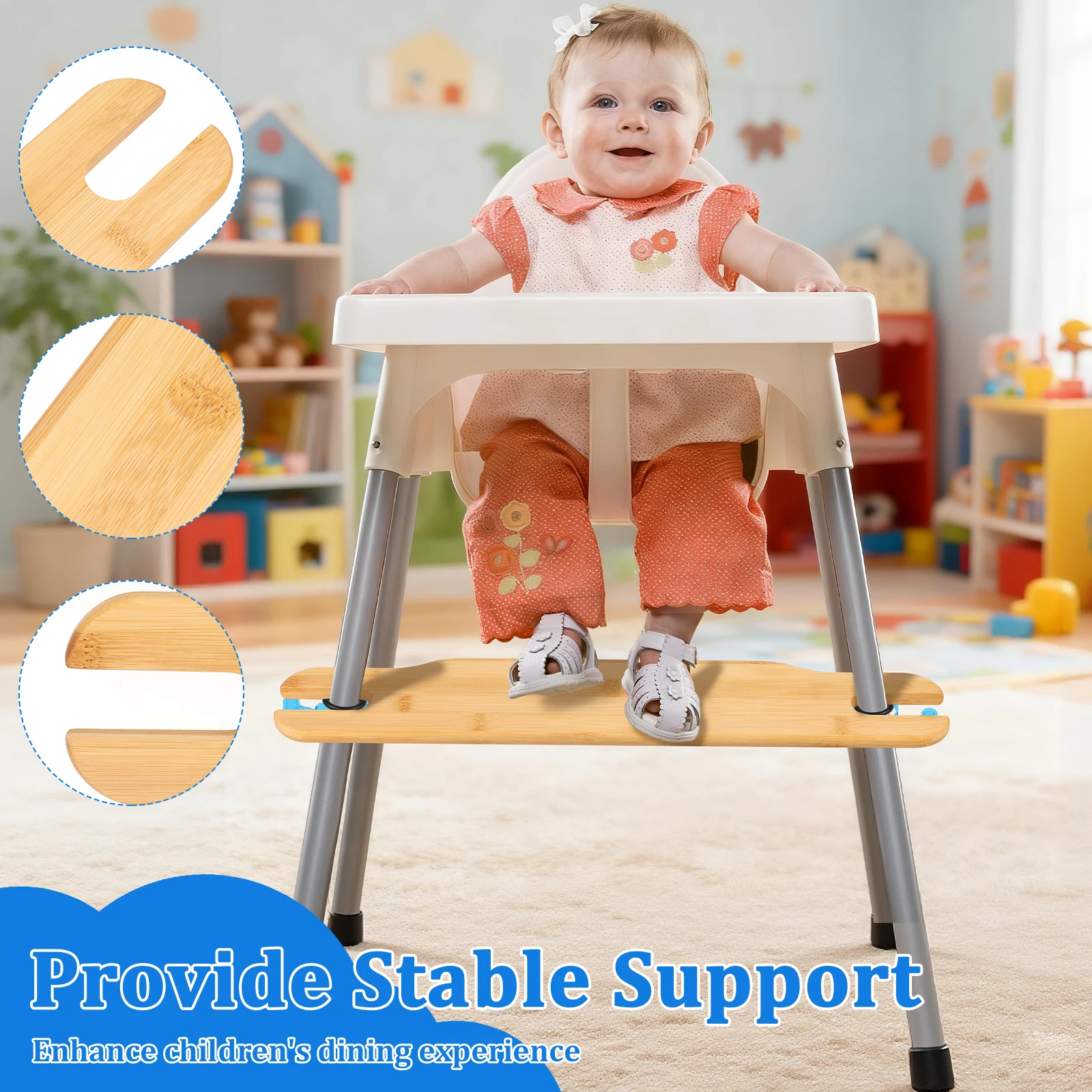 High Chair Footrest Bamboo Infant Seat Foot Rest Non-slip Stable Baby Adjustable Highchair Kids Furniture Accessories - 4