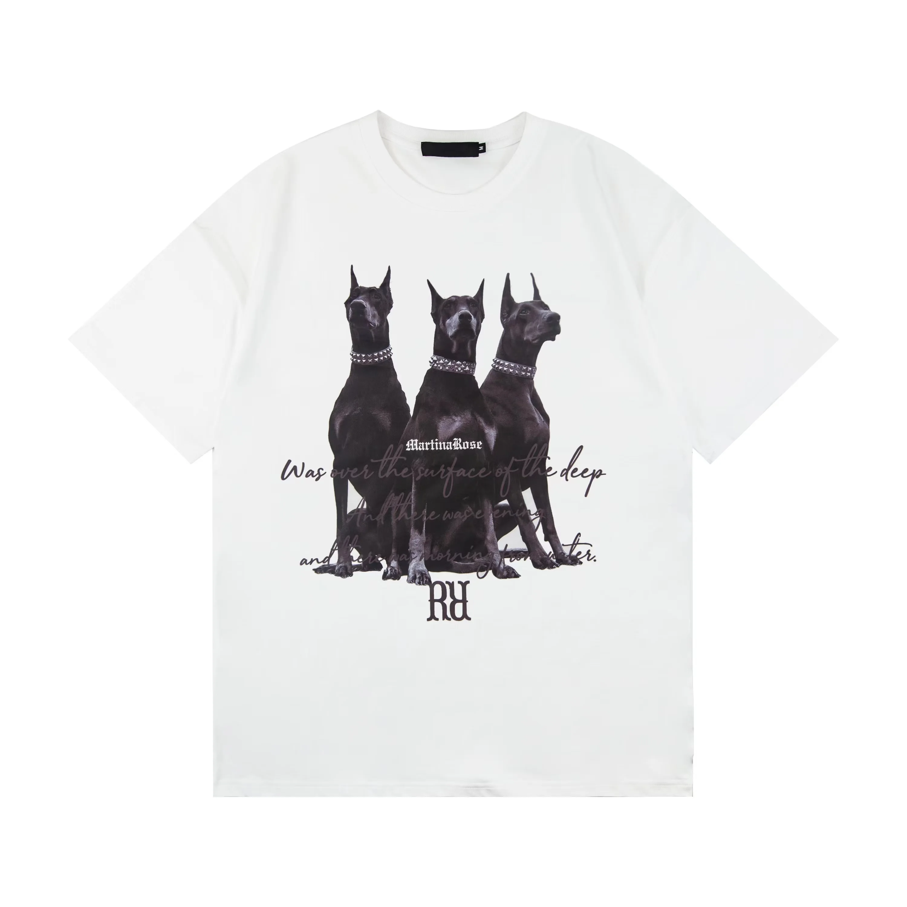 Summer Doberman Print American High Street T-shirts Cotton Short Sleeves for Men and Women