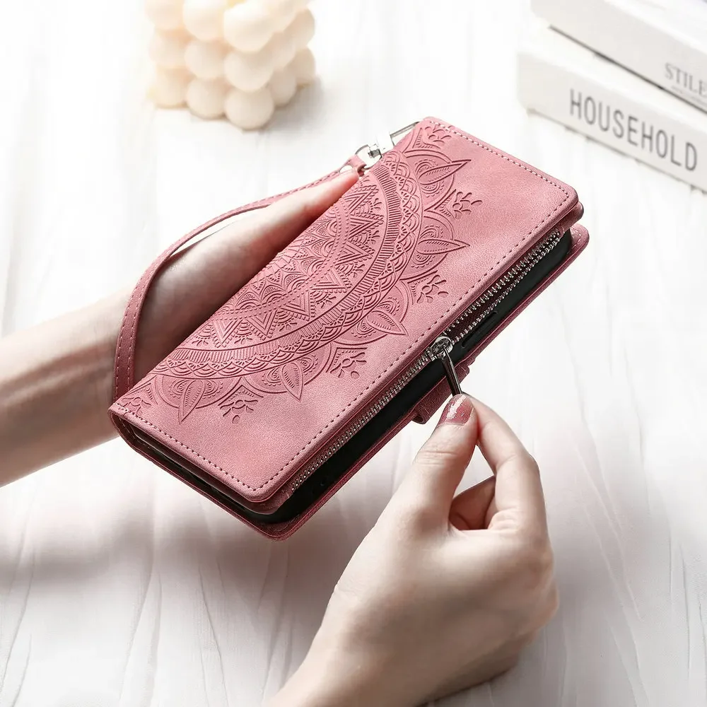 Stylish Crossbody Zipper Wallet Case with Wrist Strap