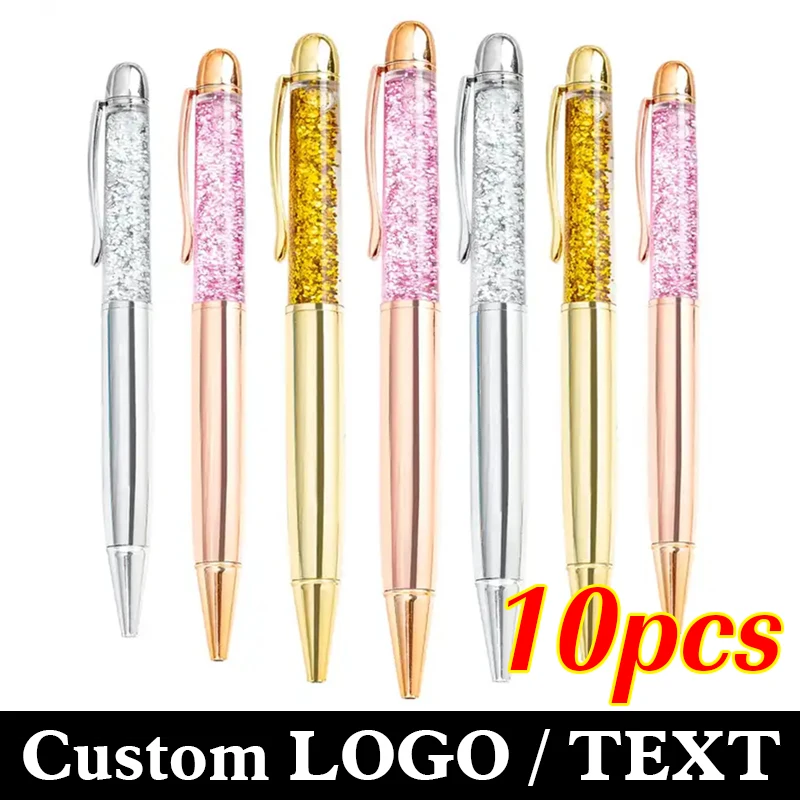 10pcs Quicksand Gold Powder Ballpoint Pen Fashion Crystal Pen Custom Logo Holiday Gift Wholesale Office Supplies Lettering Name