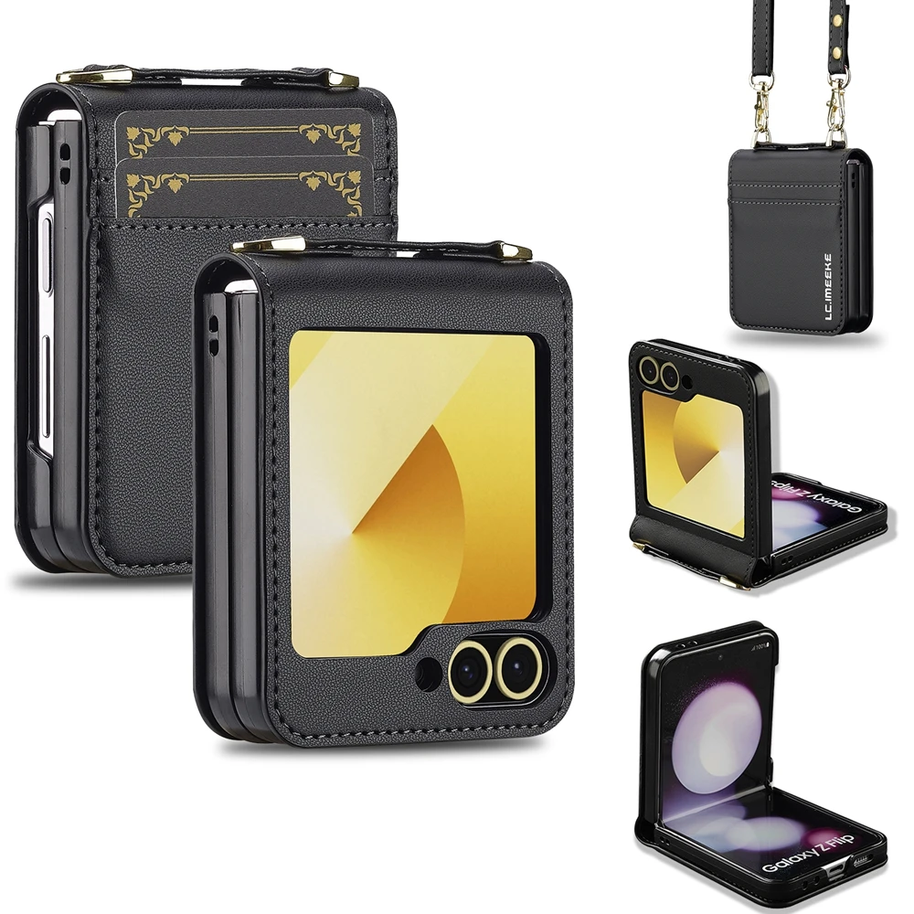 Leather Wallet Crossbody Lanyard Phone Case with Magnetic Flip Cover