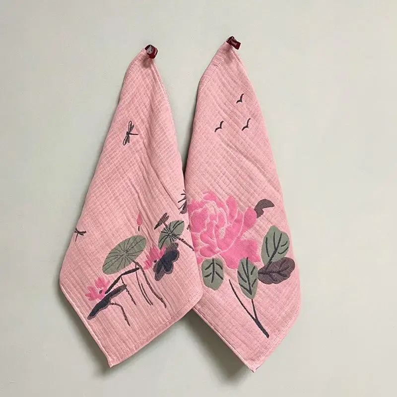 4겹 38x40cm 면사 장 순면 행주 빠른 건조 티 타월 레트로 플로럴 핸드 타월..