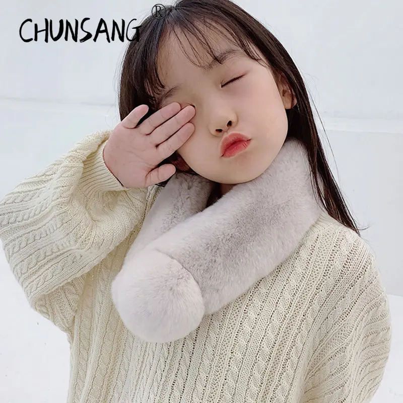 warm winter scarves cartoon star scarf kids boys girls soft plush thicken neck cover children scarf for dropshipping 2022 Winter Warm Luxury Real Rabbit Fur Scarf for Kids Children's Girls Boys Korean Fashion Scarves Designers Soft Plush Lovely