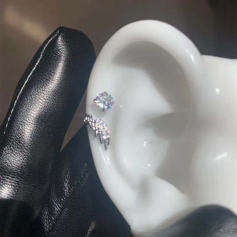 Zircon Wing Ear Bone Nail Silver Color Metal Shiny Crystal