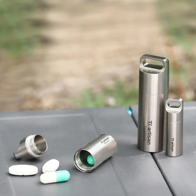 Tiartisan Pill Cases Kitchen Storage Box Capsule Drug Home Pure Titanium Cartridge Pillcase Keychain Waterproof Delicate Ta6170 3
